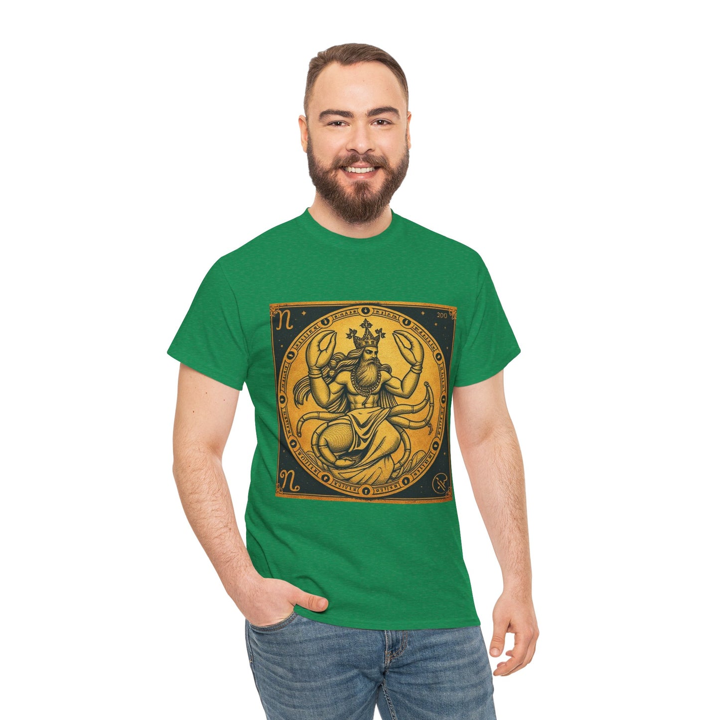 Unisex Heavy Cotton T-Shirt, Crab King, Cancer Zodiac Design