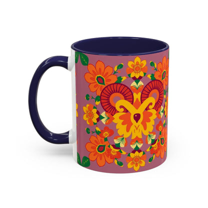 Accent Coffee Mug, Aries, Zodiac v1, Flower Pattern, (11, 15oz)
