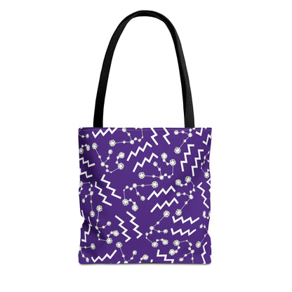 Tote Bag, Aquarius Zodiac Sign, AOP, (Purple, White)