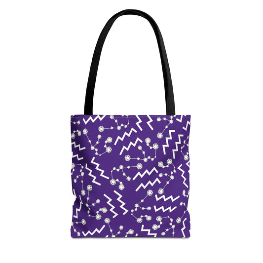 Tote Bag, Aquarius Zodiac Sign, AOP, (Purple, White)