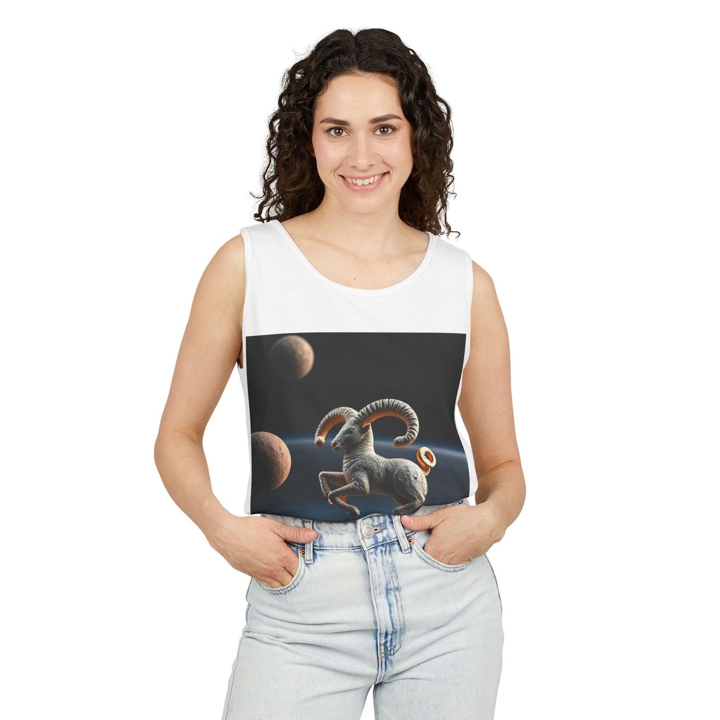 Unisex Garment-Dyed, Tank Top, Aries Design, Planet Animal v1, 100% US cotton