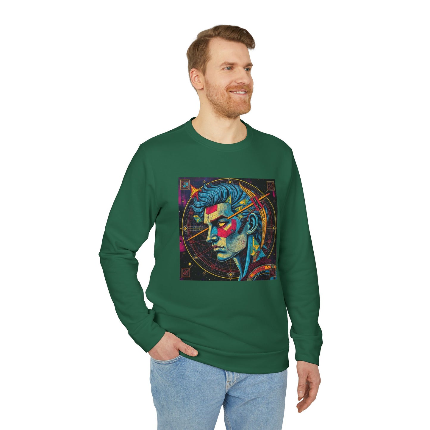 Adidas, Unisex Fleece Crewneck Sweatshirt, Sagittarius, Pop Art, Zodiac