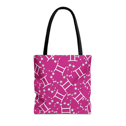 Tote Bag, Gemini Zodiac Sign, AOP, (Pink, White)