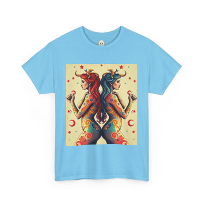 Unisex Heavy Cotton T-Shirt, Gemini, Zodiac v4, Sexy Art