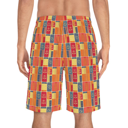 Men's Board Shorts, (AOP), Libra, Zodiac v2, Shape Pattern