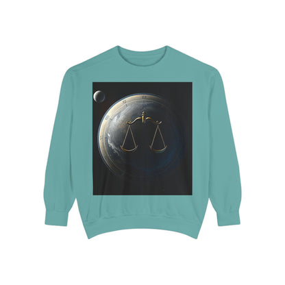 Garment-Dyed Sweatshirt, Unisex, Space Animal Design, Libra