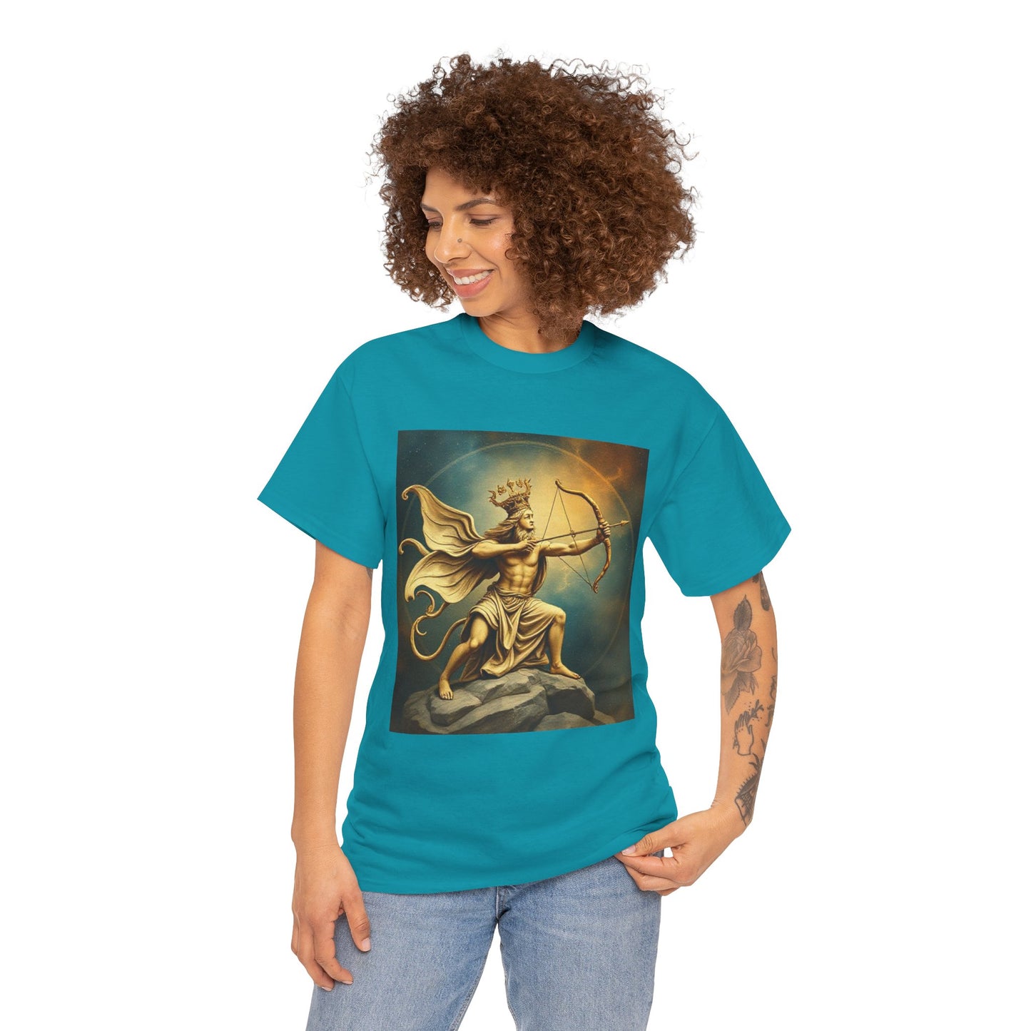 Unisex Heavy Cotton T-Shirt, Sagittarius King, Bow & Arrow, Zodiac Design