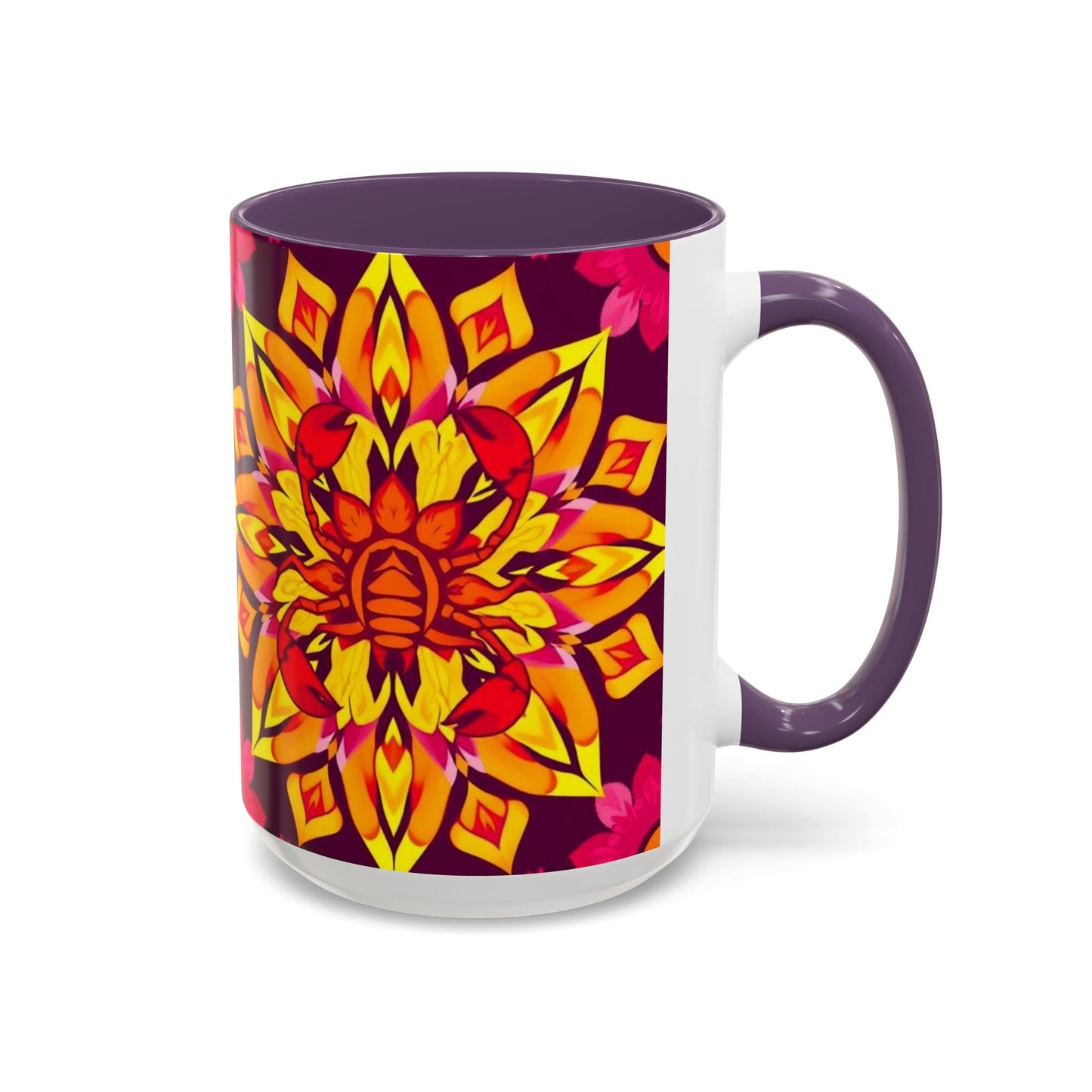 Accent Coffee Mug, Scorpio, Zodiac v1. Flower Pattern, (11, 15oz)