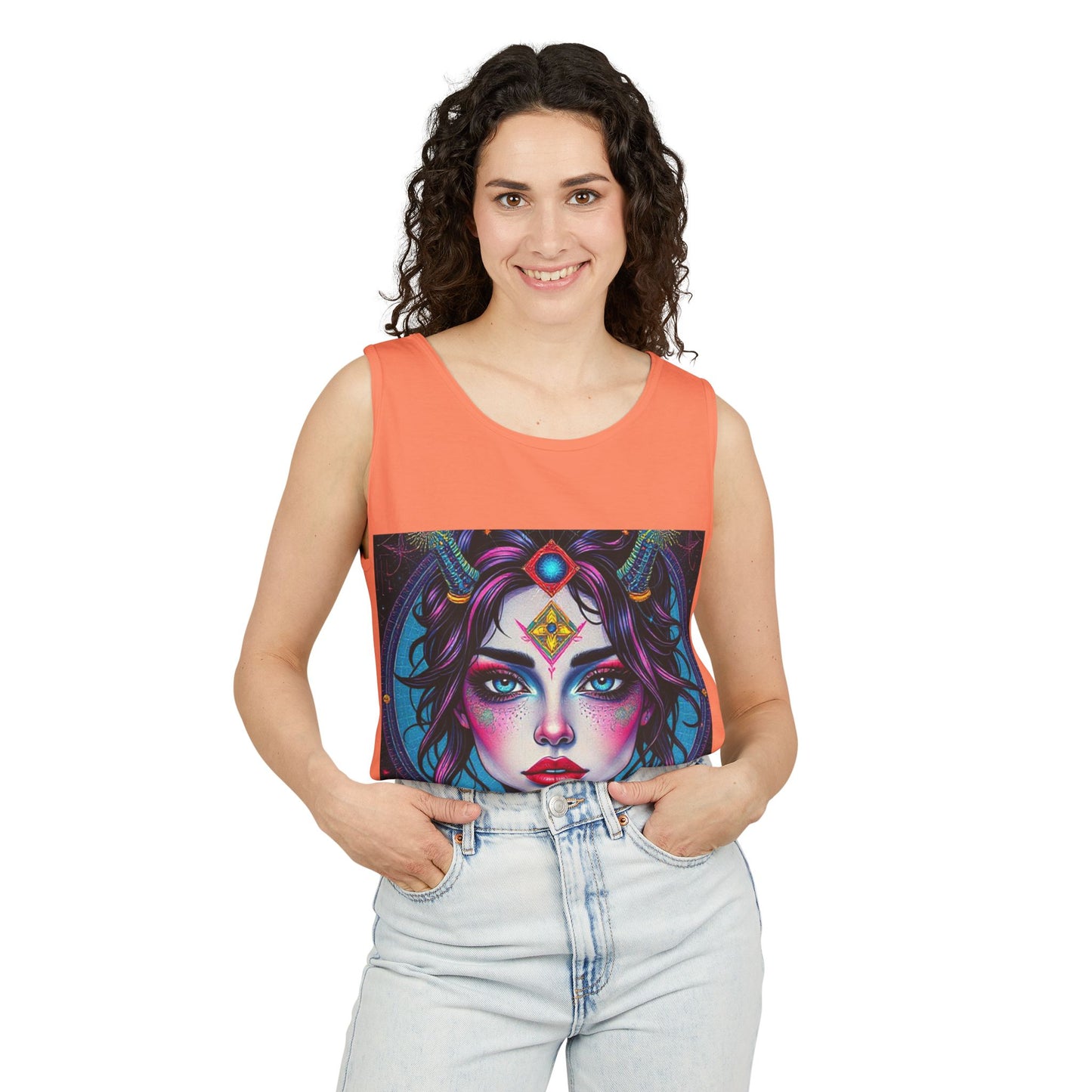 Unisex Garment-Dyed, Tank Top, Aquarius Design, Pop Art, 100% Ringspun US cotton