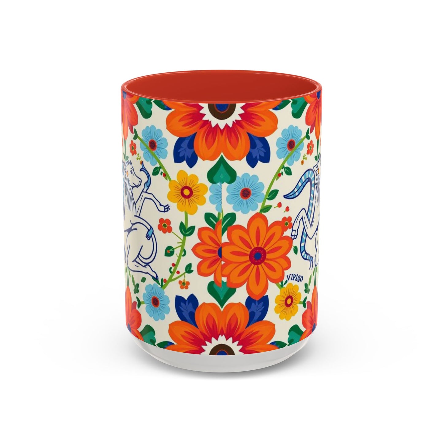 Accent Coffee Mug, Virgo, Zodiac v2. Flower Pattern, (11, 15oz)