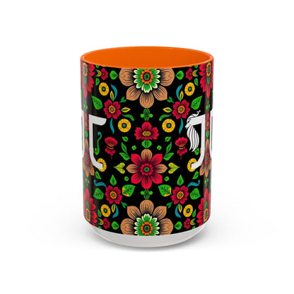 Accent Coffee Mug, Gemini, Zodiac v4, Flower Pattern, (11, 15oz)