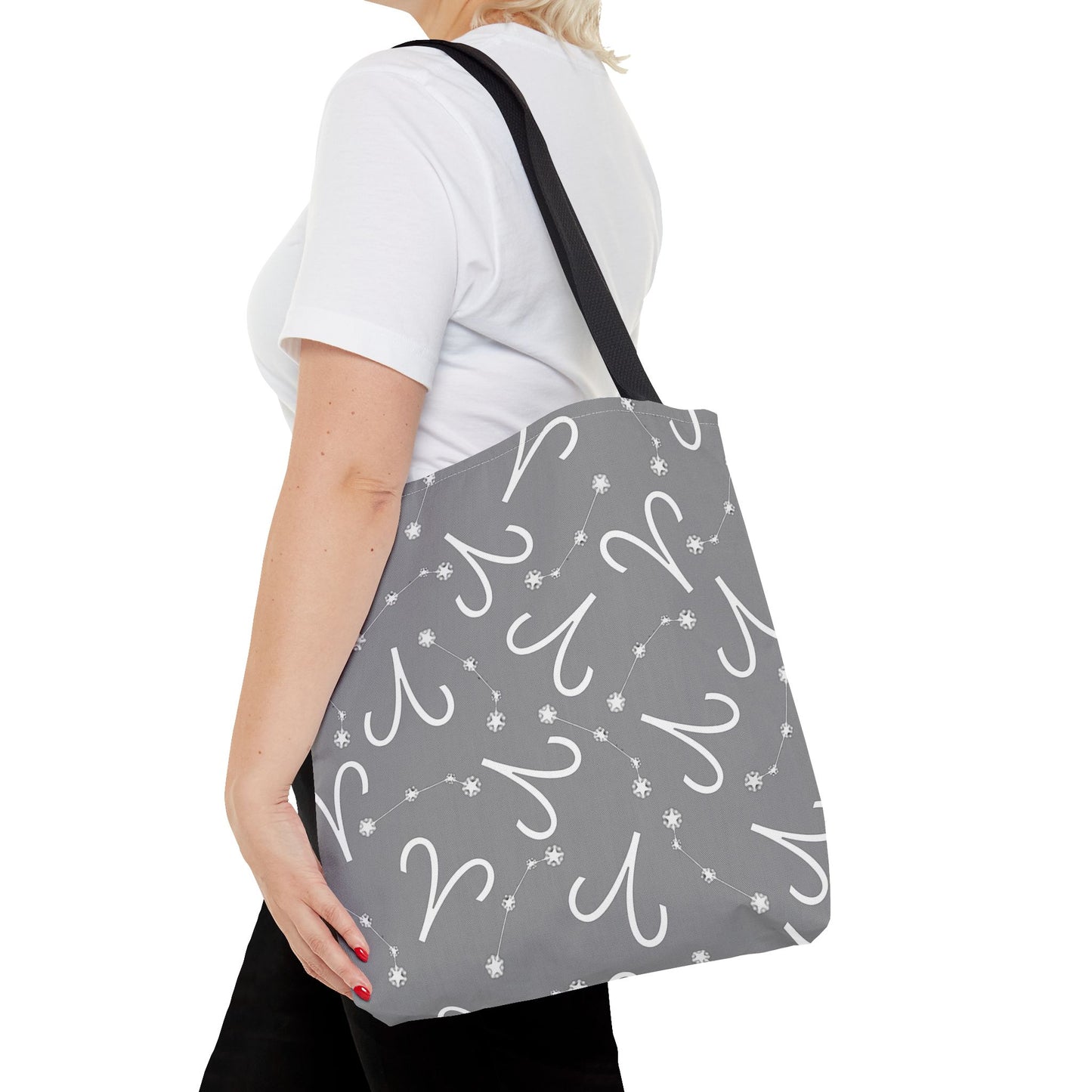 Tote Bag, Aries Zodiac Sign, AOP, (Grey, White)