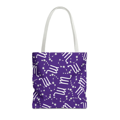 Tote Bag, Scorpio Zodiac Sign, AOP, (Purple, White)
