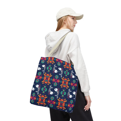 Tote Bag (AOP), Pisces, Zodiac, Flower Pattern
