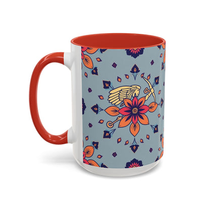 Accent Coffee Mug, Sagittarius, Zodiac v3. Flower Pattern, (11, 15oz)
