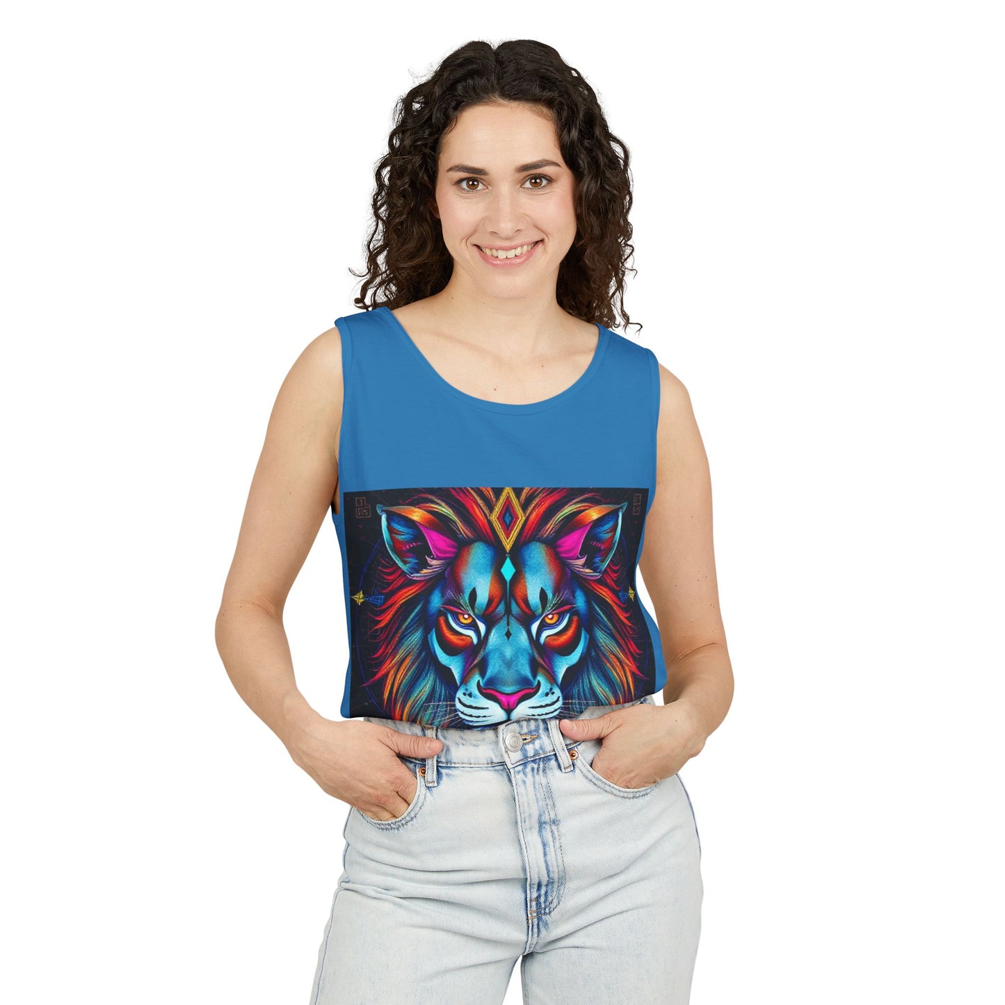 Unisex Garment-Dyed, Tank Top, Leo, Pop Art v1, 100% US cotton
