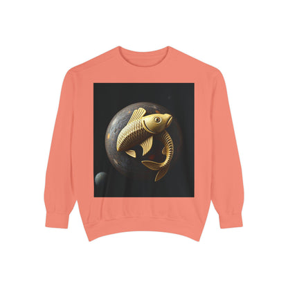 Garment-Dyed Sweatshirt, Unisex, Space Animal Design v1, Pisces