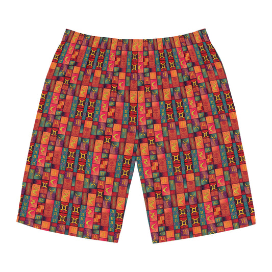 Men's Board Shorts, (AOP), Gemini, Zodiac, Shape Pattern