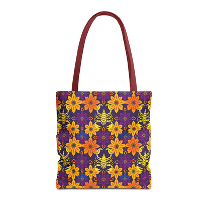 Tote Bag, (AOP), Scorpio, Zodiac v2, Flower Pattern