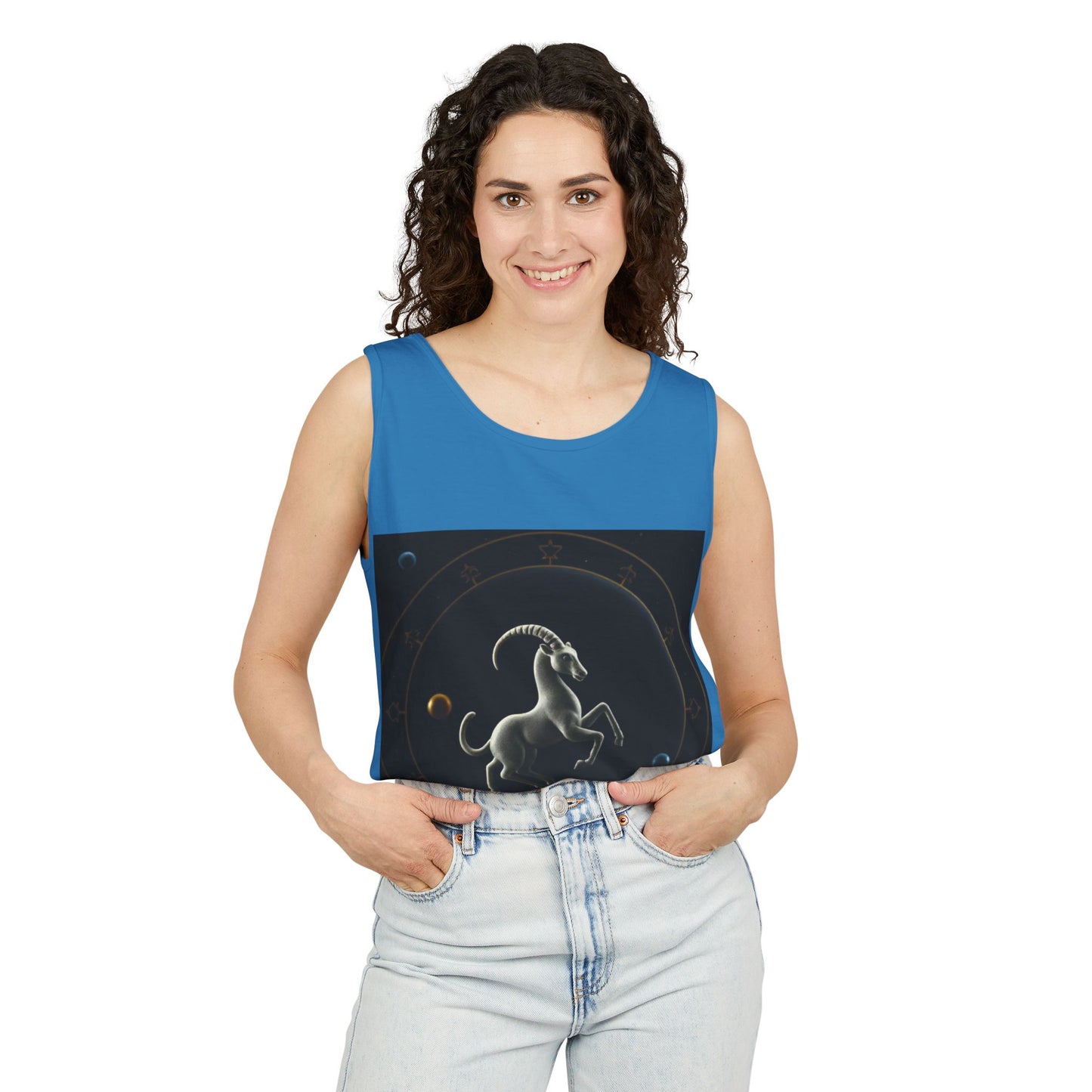 Unisex Garment-Dyed, Tank Top, Capricorn Design, Space Animal v1, 100% US cotton