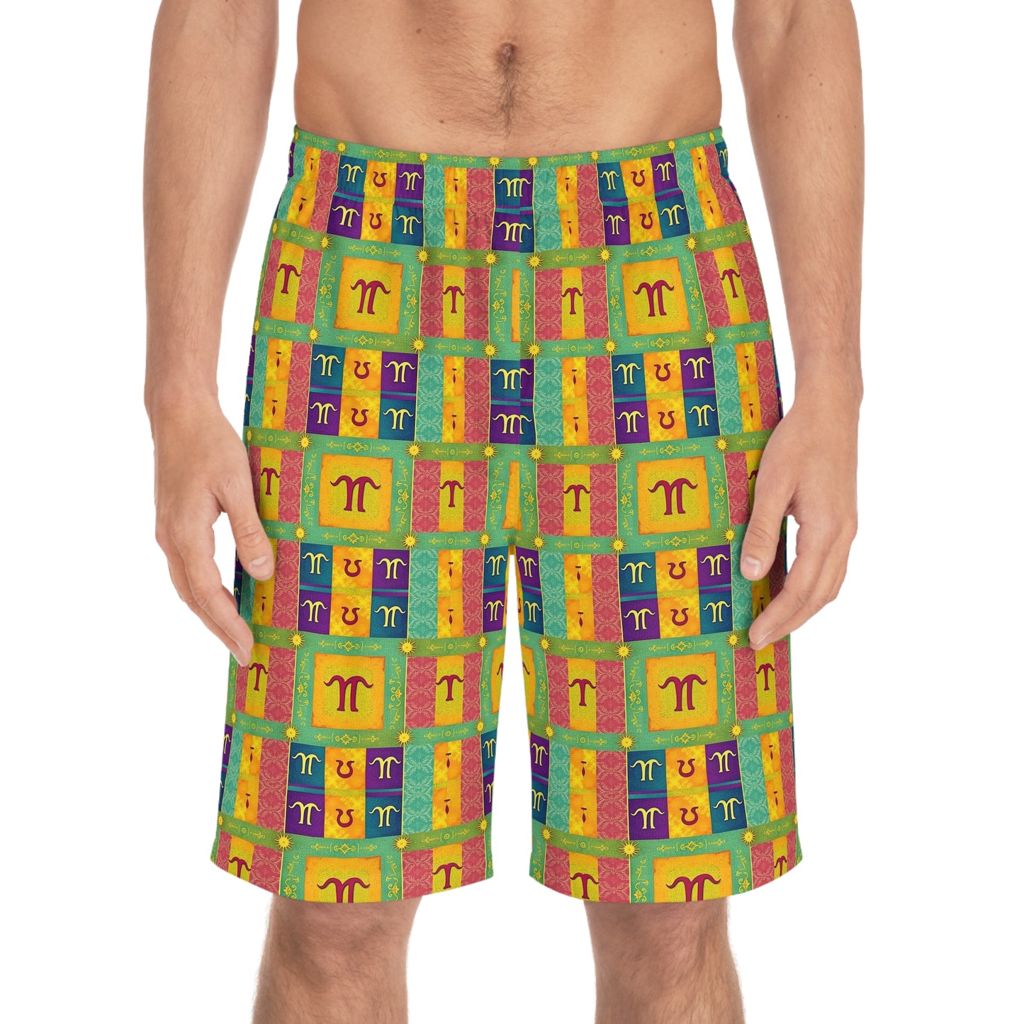 Men's Board Shorts, (AOP), Aquarius, Zodiac v2, Shape Pattern