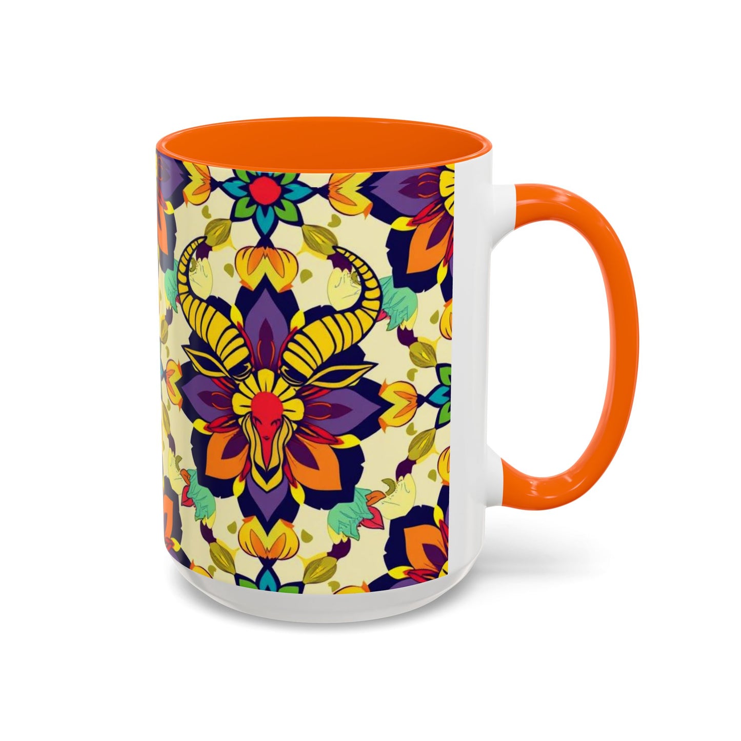 Accent Coffee Mug, Taurus, Zodiac v3. Flower Pattern, (11, 15oz)