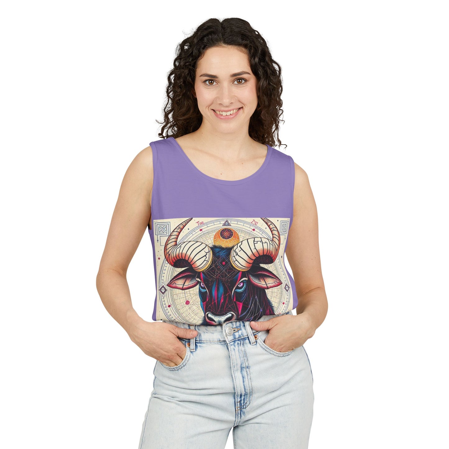 Unisex Garment-Dyed, Tank Top, Taurus Design, Pop Art, 100% US cotton