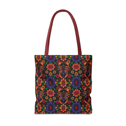 Tote Bag, (AOP), Scorpio, Zodiac v6, Flower Pattern