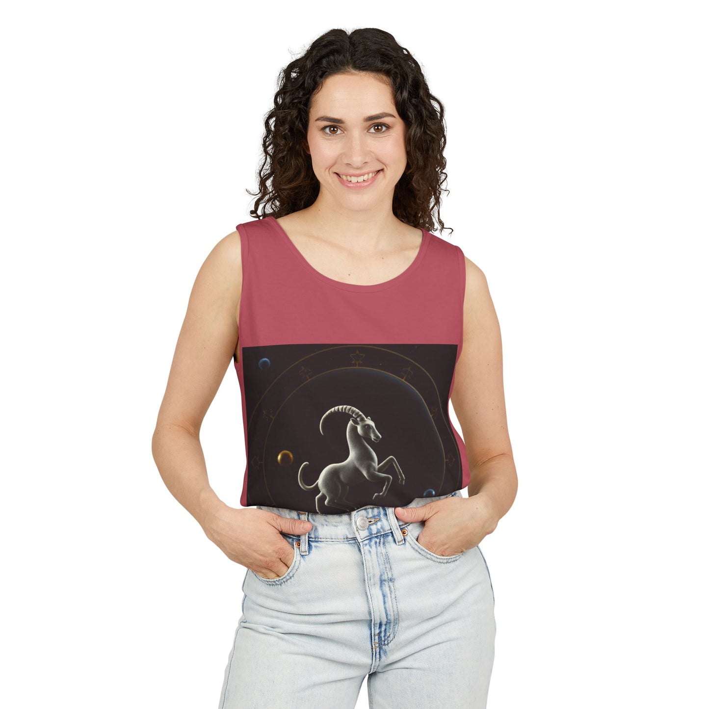 Unisex Garment-Dyed, Tank Top, Capricorn Design, Space Animal v1, 100% US cotton