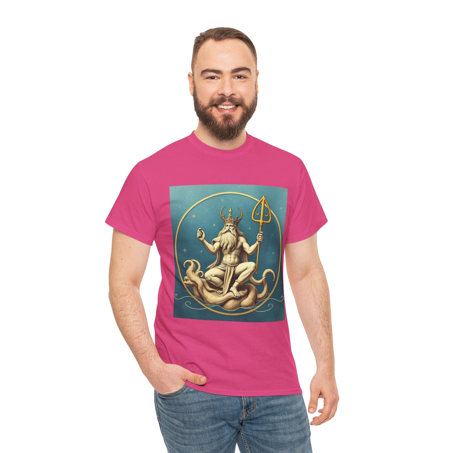 Unisex Heavy Cotton T-Shirt, Aquarius God 2v, Zodiac Design