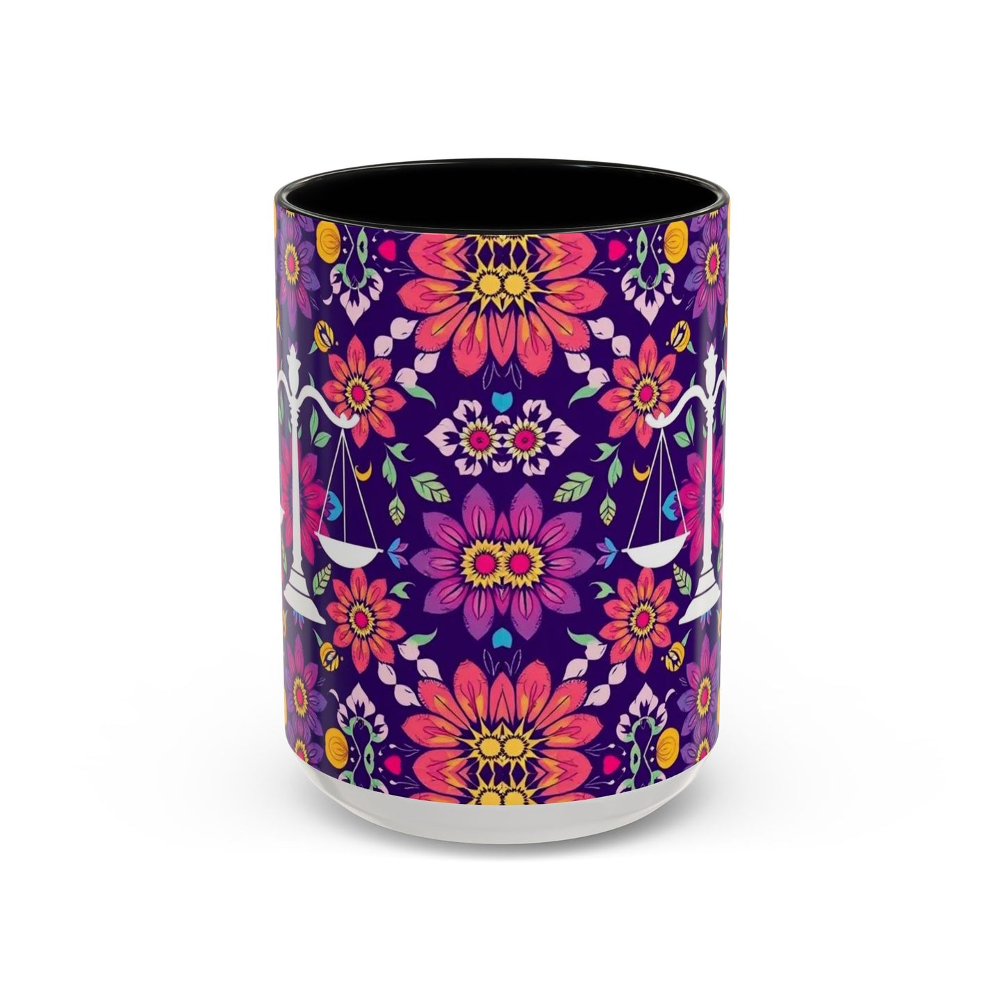 Accent Coffee Mug, Libra, Zodiac v3, Flower Pattern, (11, 15oz)