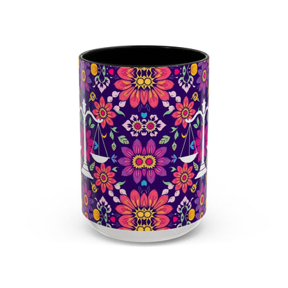 Accent Coffee Mug, Libra, Zodiac v3, Flower Pattern, (11, 15oz)