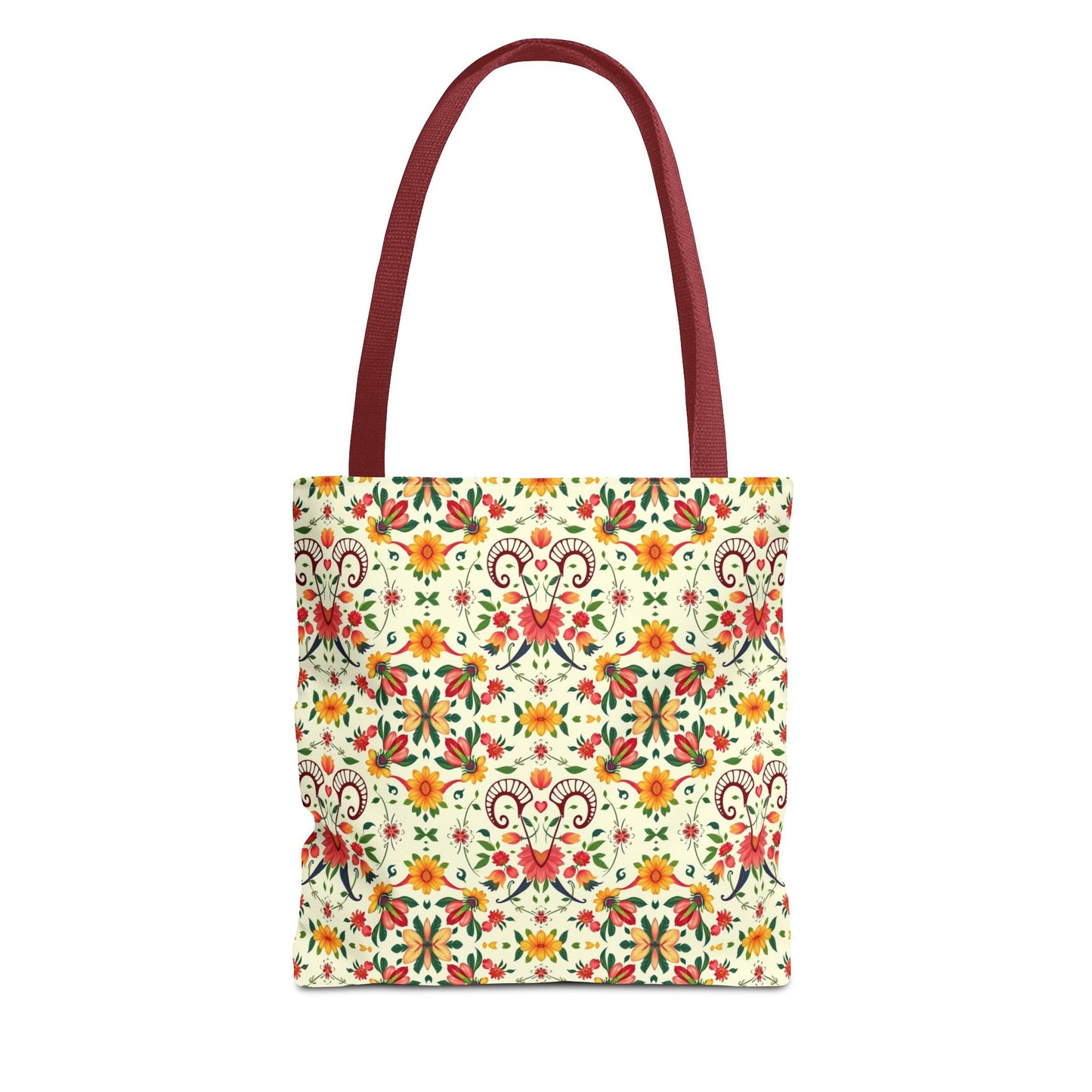 Tote Bag (AOP), Aries, Zodiac v2, Flower Pattern