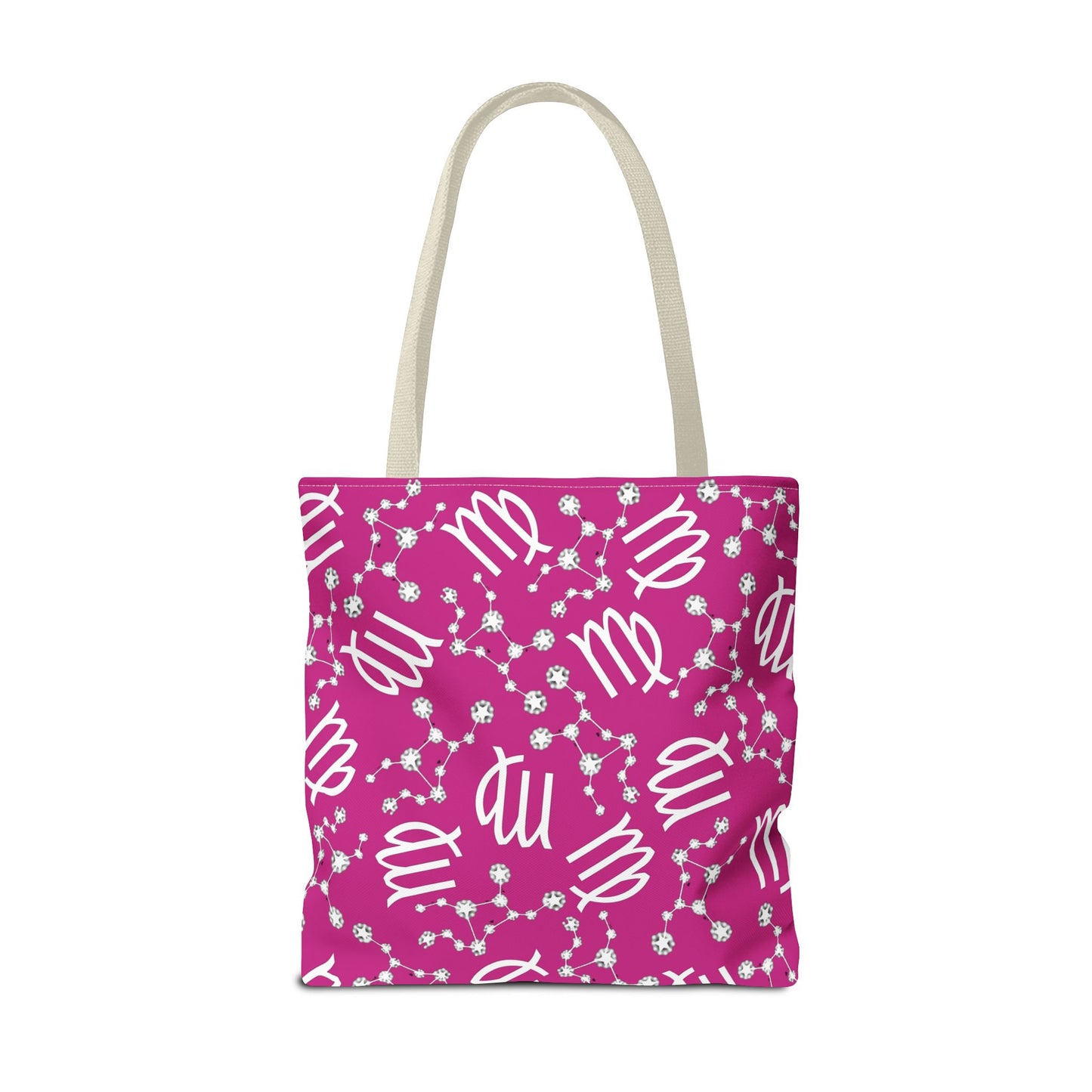 Tote Bag, Virgo Zodiac Sign, AOP, (Pink, White)