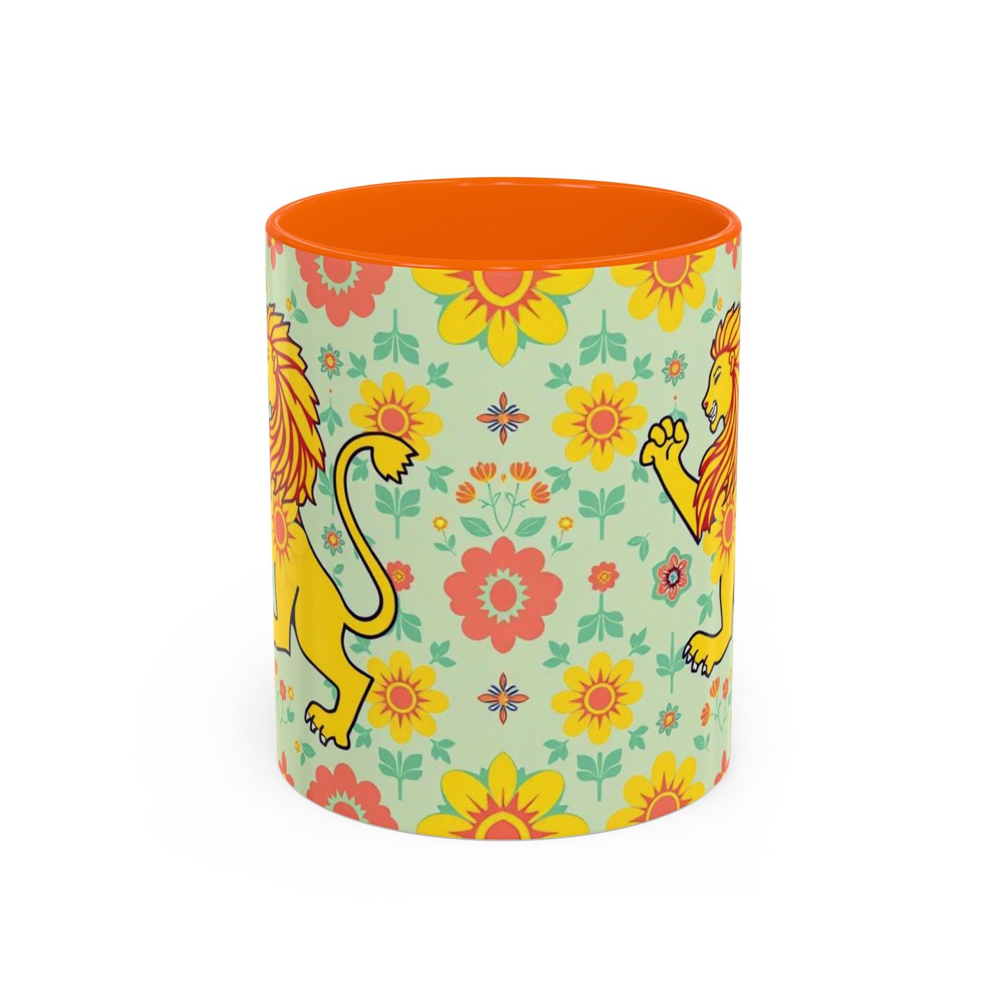 Accent Coffee Mug, Leo, Zodiac v2, Flower Pattern, (11, 15oz)