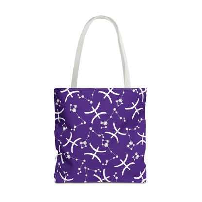 Tote Bag, Pisces Zodiac Sign, AOP, (Purple, White)