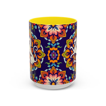 Accent Coffee Mug, Virgo, Zodiac v4. Flower Pattern, (11, 15oz)