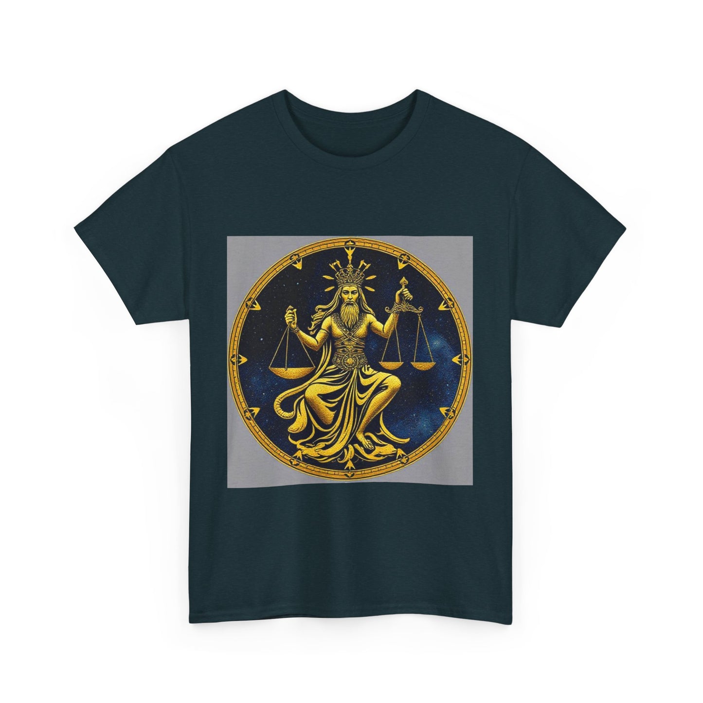 Unisex Heavy Cotton T-Shirt, Gold Libra God, Zodiac Design