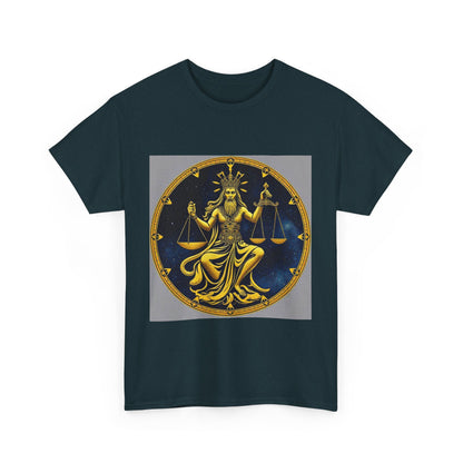 Unisex Heavy Cotton T-Shirt, Gold Libra God, Zodiac Design