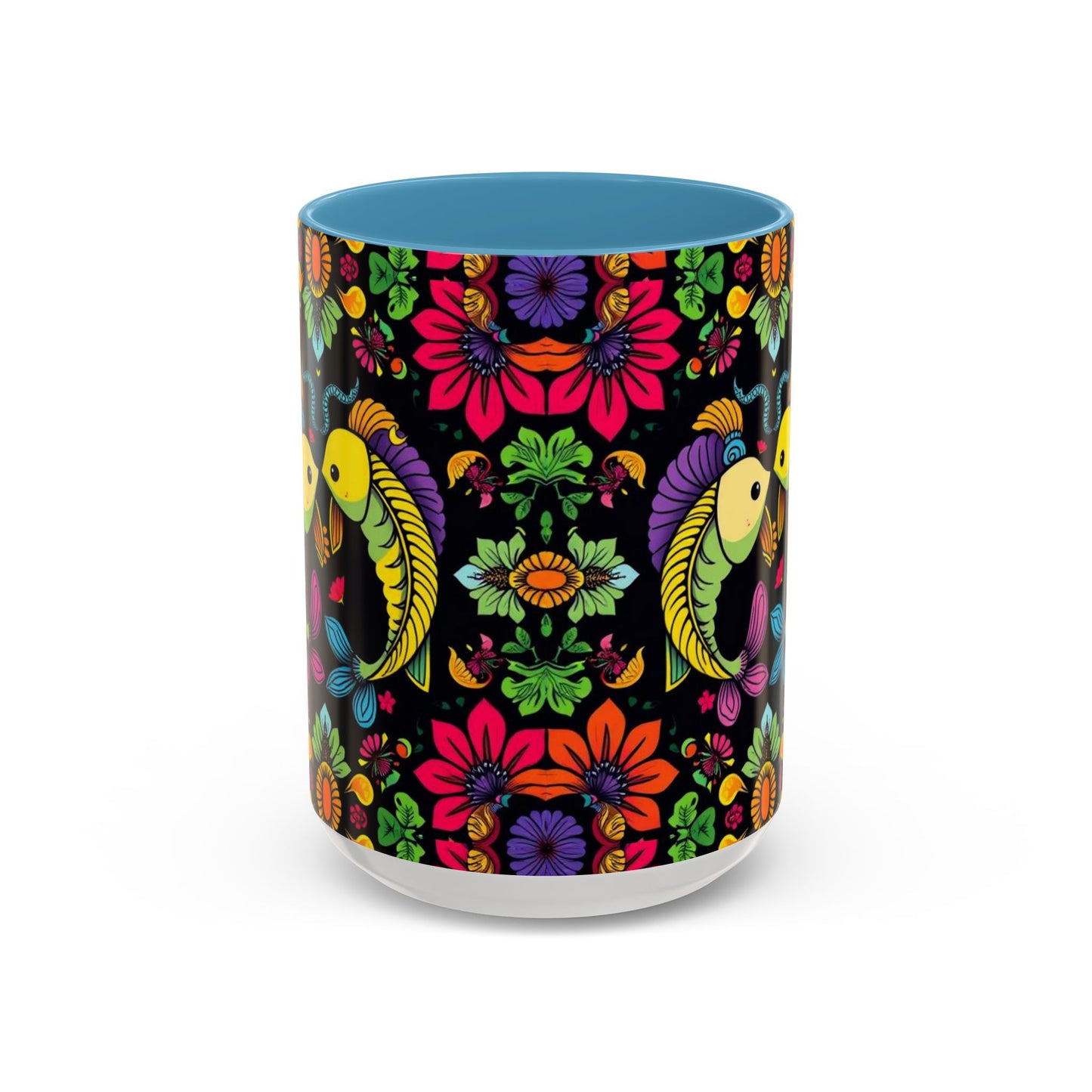 Accent Coffee Mug, Pisces, Zodiac v3, Flower Pattern, (11, 15oz)