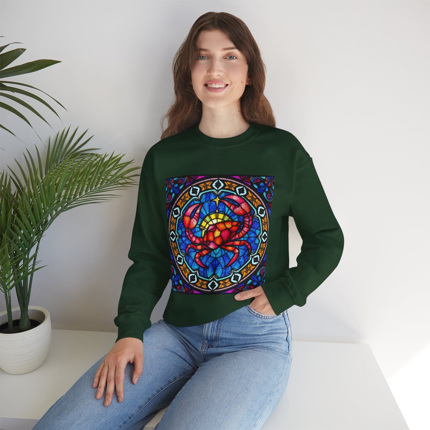 Unisex Heavy Blend™ Crewneck Sweatshirt, Glass 1, Cancer Zodiac Design