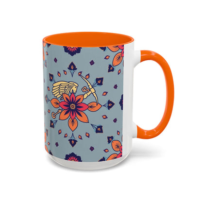 Accent Coffee Mug, Sagittarius, Zodiac v3. Flower Pattern, (11, 15oz)