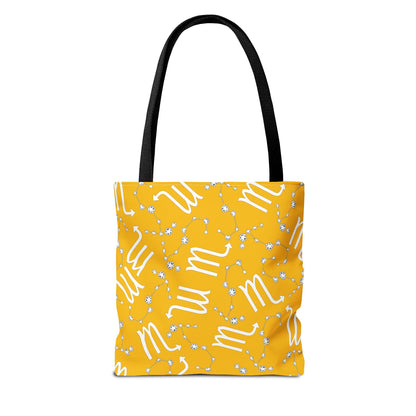 Tote Bag, Scorpio Zodiac Sign, AOP, (Yellow, White)