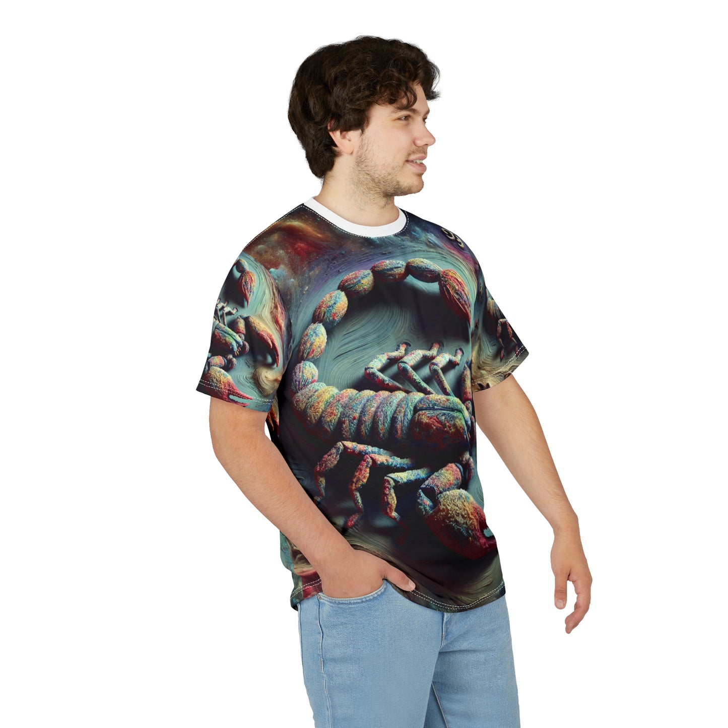 Unisex Cut & Sew T-Shirt (AOP), Trippy Mist, Scorpio Zodiac Design, Regular fit, 100% Polyester