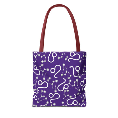 Tote Bag, Leo Zodiac Sign, AOP, (Purple, White)