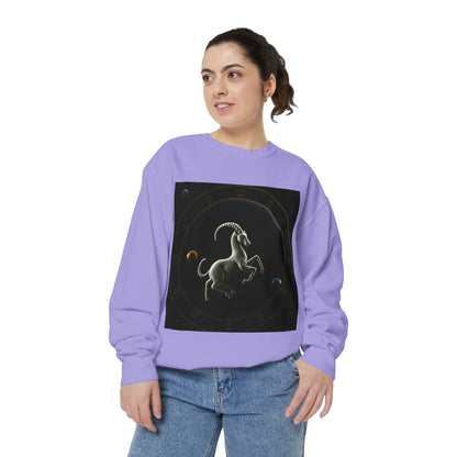 Garment-Dyed Sweatshirt, Unisex, Space Animal Design v1, Capricorn