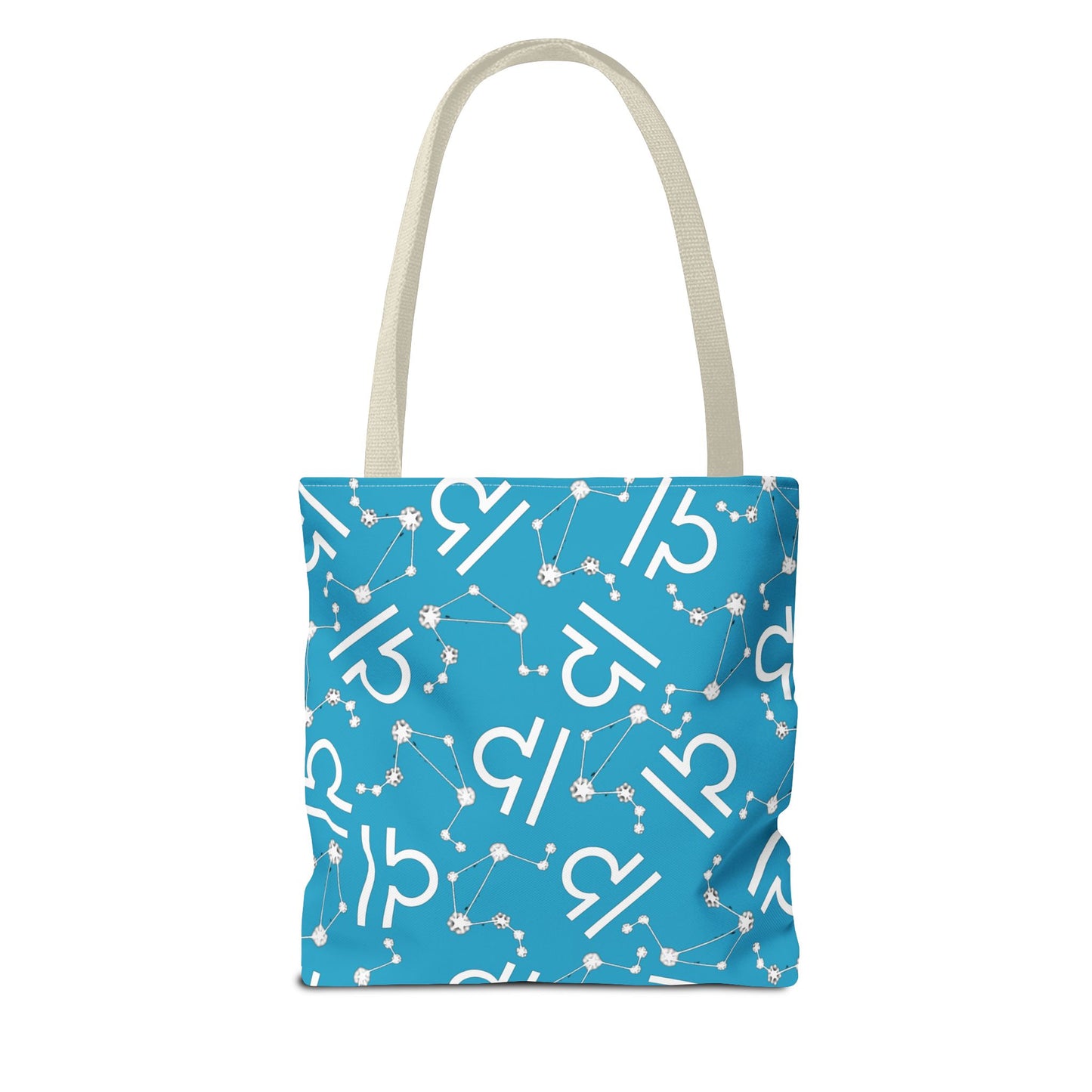 Tote Bag, Libra Zodiac Sign, AOP, (Turquoise, White)