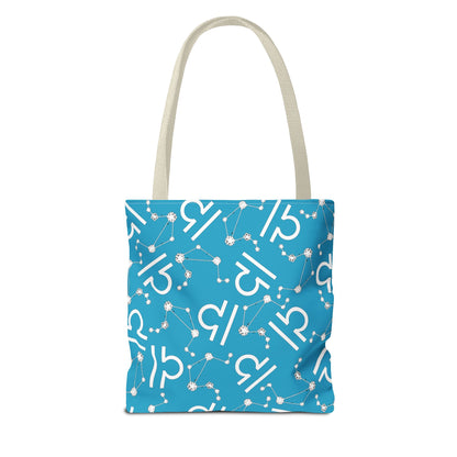 Tote Bag, Libra Zodiac Sign, AOP, (Turquoise, White)