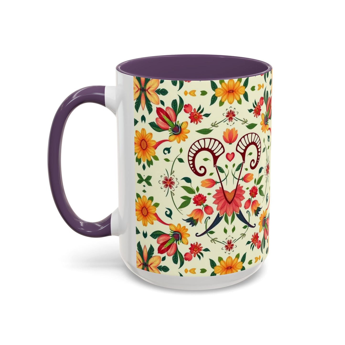 Accent Coffee Mug, Aries, Zodiac, Flower Pattern, (11, 15oz)