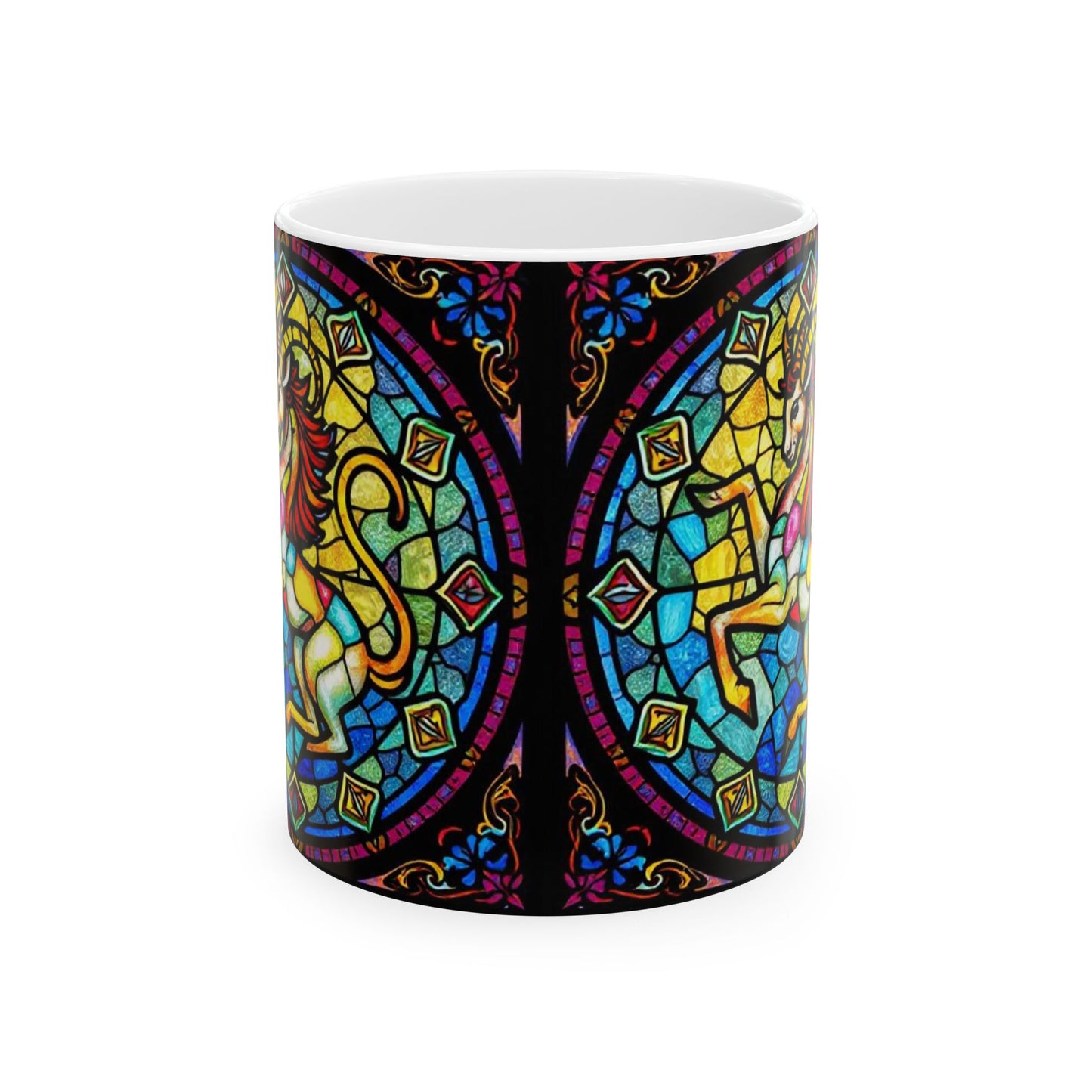Ceramic Mug, (11oz, 15oz), Ceramic Coffee Mug, AOP, Glass Design v1, Capricorn Zodiac